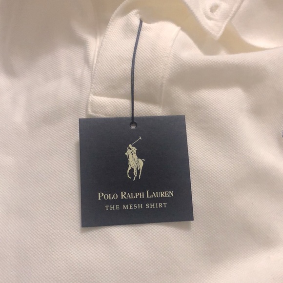 Polo by Ralph Lauren The Mesh Shirt in solid white with navy logo, Large - Picture 9 of 11